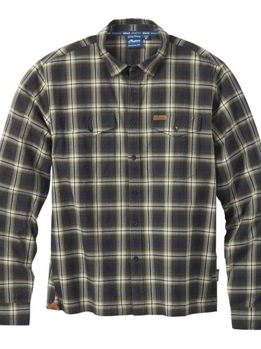 Indian Motorcycle 2-Pocket Plaid Button Down Shirt Blue and Gray 3XL